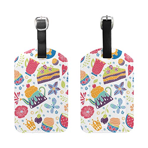 Jeansame etiqueta para equipaje de viaje de piel personalizada con diseño de pasteles coloridos, tetera, café, helado, multicolor (Multicolor) - TopTopJ004AB1929