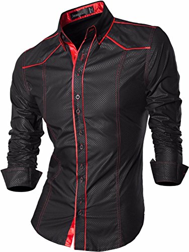 jeansian De Manga Larga De Los Hombres De Moda Slim Fit Camisas Men Fashion Shirts Z034 Black M