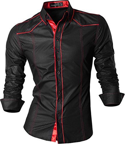 jeansian De Manga Larga De Los Hombres De Moda Slim Fit Camisas Men Fashion Shirts Z034 Black M