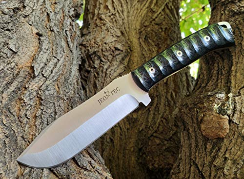 JEO-TEC Nº45 - Cuchillo de Supervivencia Bushcraft Caza Pesca Campo Monte Outdoor - Acero Inoxidble MOVA - HRC 56-58 - Micarta - Fabricado en España