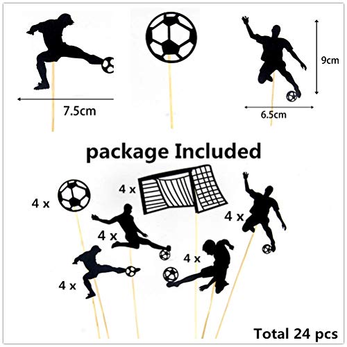 JeVenis - Juego de 24 adornos para cupcakes de fútbol, diseño de balón de fútbol, decoración para cupcakes