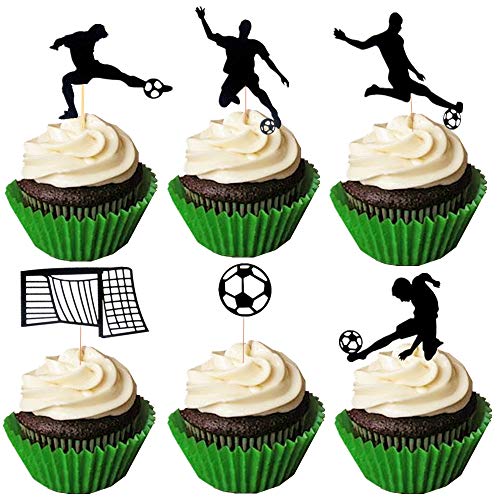 JeVenis - Juego de 24 adornos para cupcakes de fútbol, diseño de balón de fútbol, decoración para cupcakes