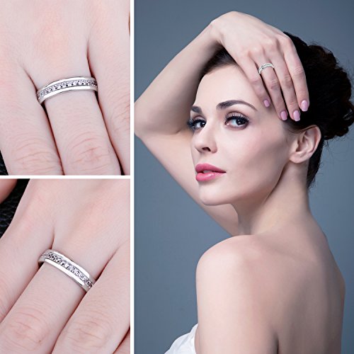 JewelryPalace Anillo Conjunto Aniversario y Boda Zirconia Cúbica Canal Banda Eternidad Plata de ley 925 Tamaño 17