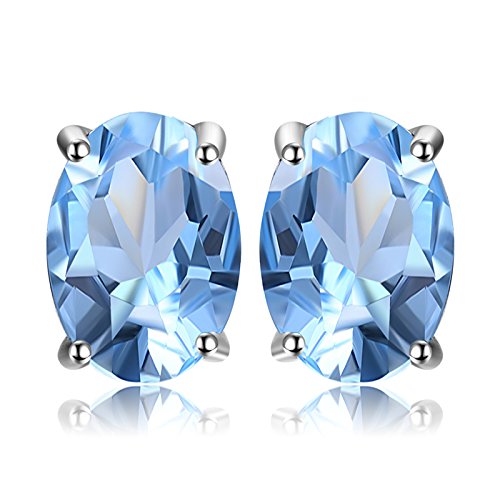 JewelryPalace Pendientes 1.9ct Genuino Topacio azul cielo Oval Natural Piedra de nacimiento Aretes Plata de ley 925