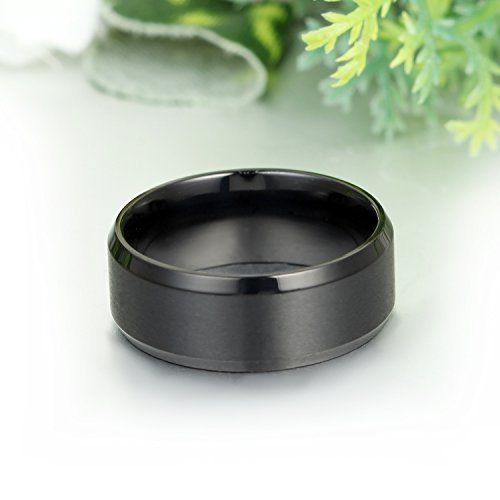 JewelryWe Anillo de Hombre Mujer Unisex, 8mm Anillo Clásico de Boda Compromiso, Acero Inoxidable, Estilo Mecánico Minimalista (Negro, 8)