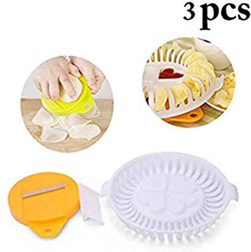 JHSHENGSHI Soporte para Hacer Patatas Chips, Jugo de Patata crujiente Chip de la máquina de Cortar Snack-Fabricante de Bricolaje Set y sin Aceite Bandeja Herramienta de la Cocina