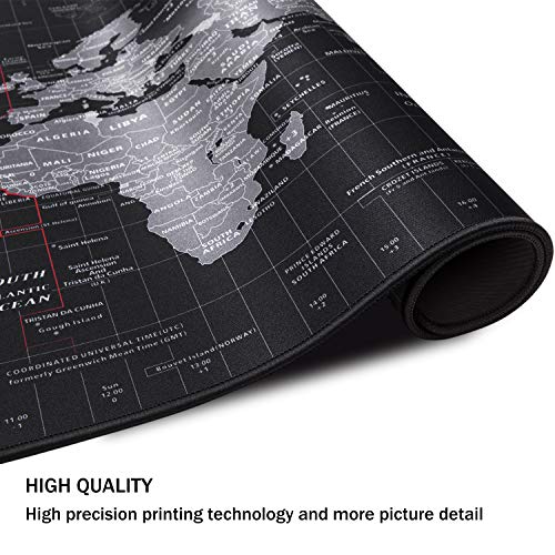 JIALONG Alfombrilla Raton Multifuncional Grande Gaming Mouse Pad XXL 900x400mm, Lavable, Antideslizante Diseñada para Gamers, Trabajo de Oficina - Negro Mapa Mundi