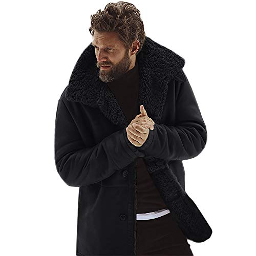 JiaMeng Chaqueta de Piel de Oveja de Invierno Abrigo de Lana cálida con Forro de imitación de Cordero de montaña Chaquetas Militar Cazadora para Hombre cálido Grueso Vintage