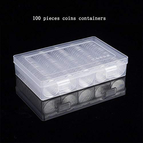 Jiusion 100 Piezas EVA Monedas De Plástico Caja Contenedor Contenedor Cápsulas Suministros Redondos Con Caja de 1 Pieza Y Almohadilla Protectora De 100 Piezas Para Colección De Monedas De 19mm - 30mm