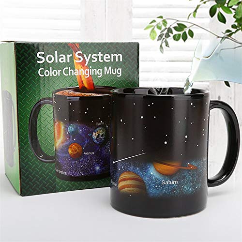 JMAHM Cambio de Color Tazas Sensible al calor Taza Mágica Decoloración Porcelana Sistema Solar Taza de Café con Leche (12oz / 330ml, Sistema solar)