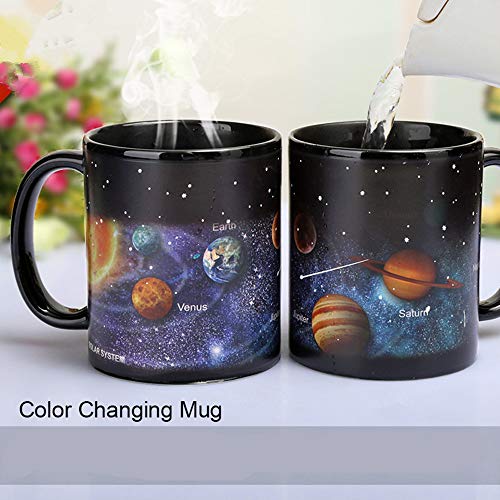 JMAHM Cambio de Color Tazas Sensible al calor Taza Mágica Decoloración Porcelana Sistema Solar Taza de Café con Leche (12oz / 330ml, Sistema solar)