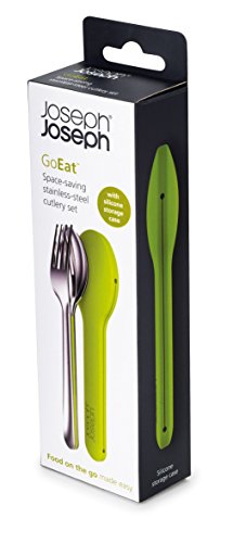 Joseph Joseph Go Eat - Set cubertería de acero inoxidable compacto con caja de almacenamiento, color verde