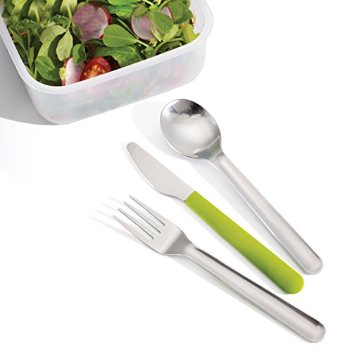 Joseph Joseph Go Eat - Set cubertería de acero inoxidable compacto con caja de almacenamiento, color verde