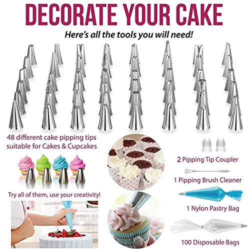 Joyeee 164 Piezas Decoración de Pasteles, Torta Giratoria con 48 Boquillas para Manga Pastelera, Herramienta de pastelería, Espátula, Pasteles para Hornear Juego de Decoración para Cupcakes