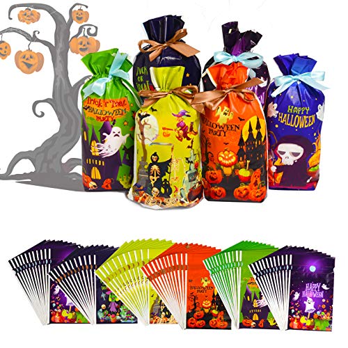 Joyjoz 72 Bolsas de Dulces de Halloween, Bolsas de Truco o Trato de Halloween, Bolsas, Suministros de Fiesta de Halloween, Decoraciones de Halloween (6 diseños)