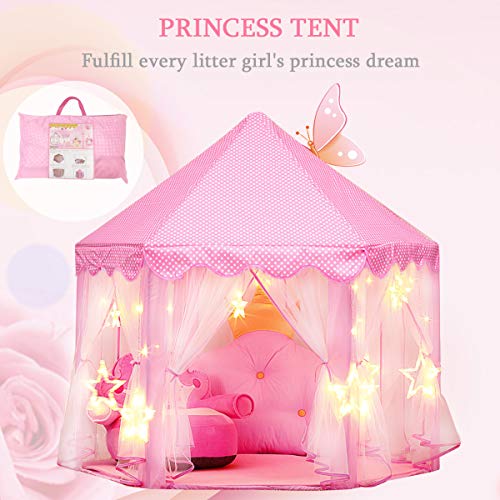 joylink Juego de Castillo, Princesa Interior Tiendas Tienda de Juego para niños al Aire Libre Portable Gran Playhouse con pequeñas Luces de Estrellas, 53 '' x 55 '' (DxH) (Rosado 2)