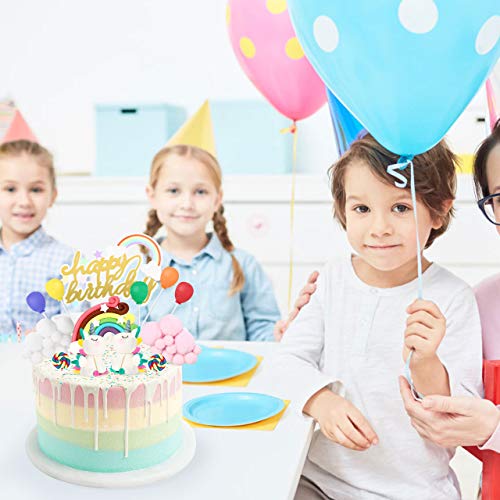 joylink Unicornio Decoracion Tarta, Unicornio Cake Toppers Kit Decoracion Tartas Cumpleaños Infantiles con Arcoiris, Nubes, Globos y Piruleta, Happy Birthday Cake Topper Set para Bebés, Niños, Niñas