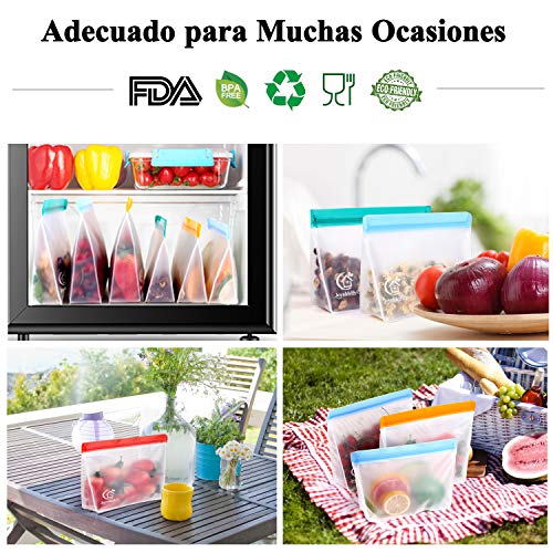 Joyoldelf Bolsas Silicona Reutilizables, 8PCS PEVA Bolsas de Silicona Reutilizables, Bolsas Verticales Con, Bolsas Herméticas para Congeladores, Ideal para Fruta Verduras Carne Sándwich y Líquida