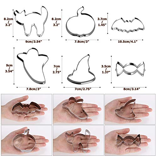 joyoldelf Moldes de Galletas, 6PCS Moldes Galletas Acero Inoxidable para Pastel, Cookie, Fondant, Formas Halloween Variadas Fiesta Navidad Galletas