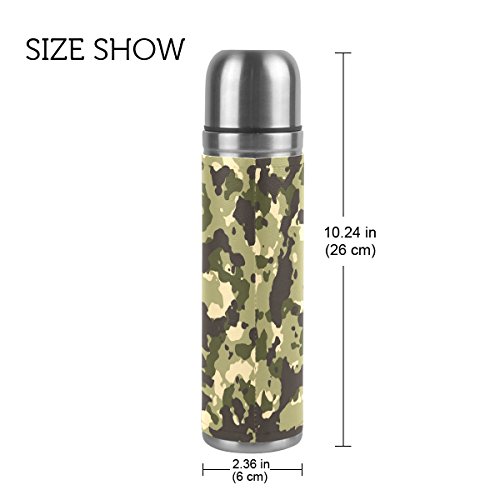 Jstel Camouflage 31 en acier inoxydable Gourde thermos anti-fuites double Bouteille Vide pour café chaud ou froid à thé + Boisson Tasse Top 500 ml