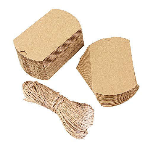 JTDEAL 50 Cajas para Regalo y 50 Cuerda de Yute(64cm), Bolsas de Regalo, Cajas de Papel Kraft Vintage, para Boda Favor Fiesta, para Regalos Pequeñitos de Boda/Cumpleaños/Fiesta - Marrón