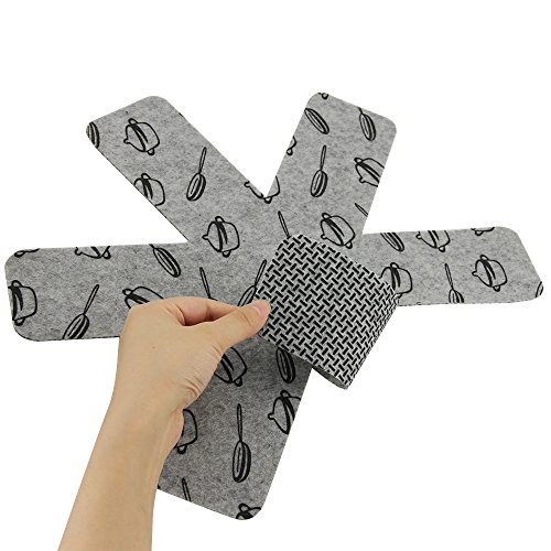 JTDEAL 9pcs Protectores de Sartenes y Ollas, Juego de 5-38cm de Largo, Se Puede Cortar, Ideal para Preservar Las Sartenes y Cacerolas de Todos los tamaños evitando Que se Rayen al apilarlas(Gris)