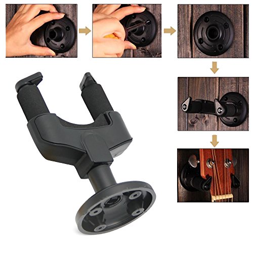 JTDEAL Colgador de Pared para Guitarra, Automático Cierre Ganchos de la Pared Soporte para Guitarras Acústicas, Eléctricas, Bajos, Banjo, Mandolin Etc, Negro (2piezas)