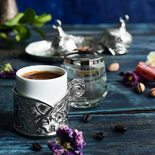 Juego de 1 platillo de porcelana y latón plateado otomano turco árabe griego auténtico estilo espresso taza de café café