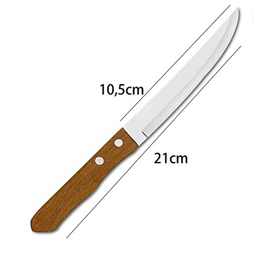 Juego de 12 Cuchillo de mesa con mango de madera natural, Cuchillo de Carne Acero Inoxidable - Hoja de Filo Liso