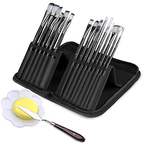 Juego de 18 Pinceles de pintura Brochas de pintura con estuche,esponja, paleta de cuchillos y Tablero de dibujo para pintura acrílica al óleo y guache acuarela pintura corporal creativa negras