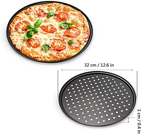 Juego de 2 bandejas para pizza (redondas, perforadas, antiadherentes, acero al carbono, 32 cm de diámetro)