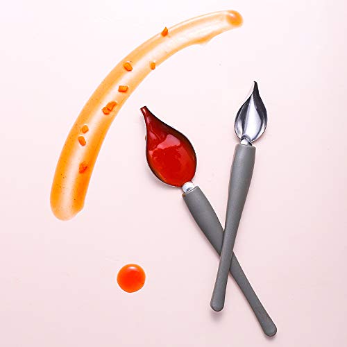 Juego de 2 cucharas de decoración de dibujo culinario de precisión profesionales, de acero inoxidable, multiusos, para cocinero, platos decorativos, tartas, postre con mango cómodo