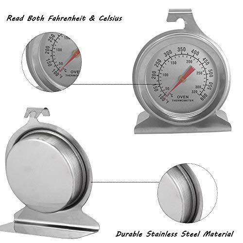 Juego de 2 termómetros de acero inoxidable para el control del horno, con base de gancho y panel y termómetro de cocina de carne de 12 pulgadas