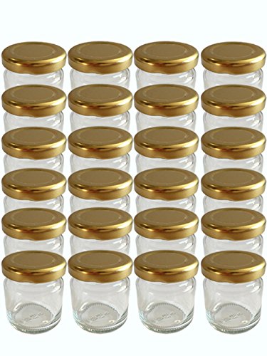 Juego de 20 tarros vasos 53 ml Tapa Color Oro to 43 redondo Caviar de miel mermelada Conservas Conservas Mostaza, miel, vasos, Mucha Conservas (Cristal, Set Vasos, Apicultor Vitrea