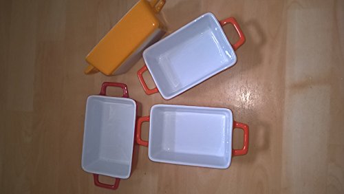 Juego de 4 moldes rectangulares para horno pequeño a mesa, para lasaña, tarta, cacerola, tapas, platos para hornear (5 x 10 x 12 cm)