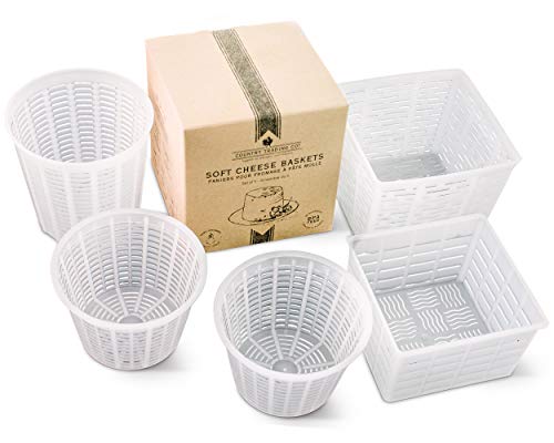 Juego de 5 moldes para hacer quesos – Cestas para hacer cabaña de Quark Ricotta y pequeños quesos de cabra blandos – También ideal para prensa Paneer y quesos veganos básicos – Fabricado en Italia