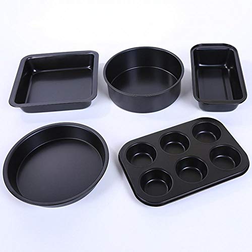 Juego de 5 moldes para hornear antiadherentes apilables, molde redondo para pan, molde para magdalenas, equipo de repostería, moldes para pasteles, pizza, pan, tostadas, cajas de color negro