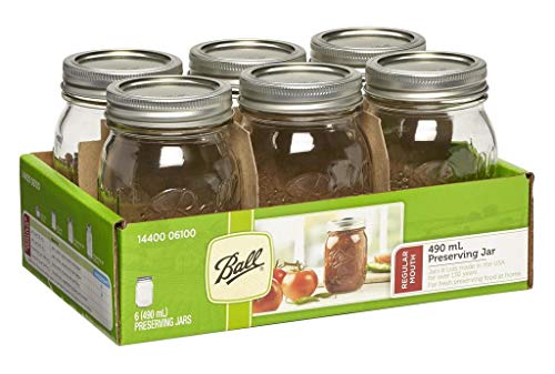 Juego de 6 tarros para conservas Ball Mason, 490 ml, Boca Normal, con fichas para Recetas