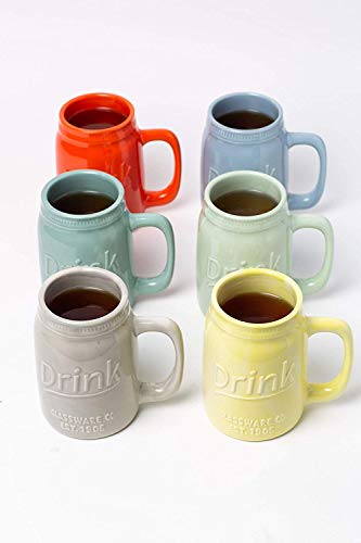 Juego de 6 Tazas de Albañilería con Mango - Tazas de Cerámica, Tazas Multicolores para Café, Té y Más - Tazas de Albañilería Decorativas de 445ml para Cerveza - Decoración de la Cocina de la Granja