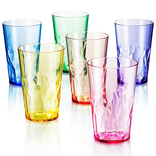 Juego de 6 vasos de 561 ml de plástico tritan irrompibles, sin BPA, 100 % fabricados en Japón (colores surtidos)