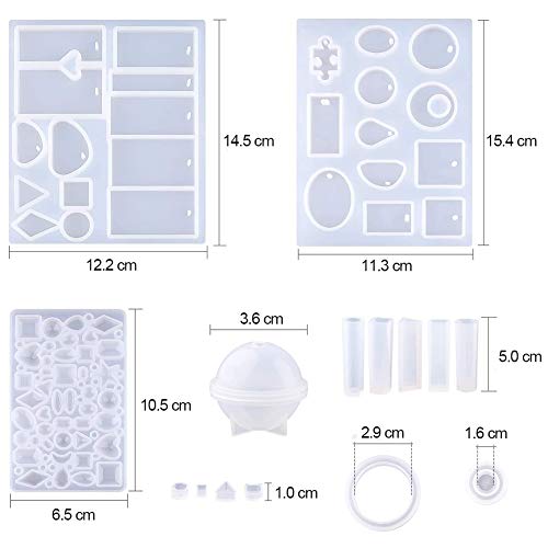 Juego de 83 moldes y herramientas de fundición de resina, moldes de joyería con taladro y bolsa, molde de resina epoxi de silicona, incluye cubo, pirámide, esfera, diamante, piedra