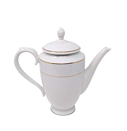 JUEGO DE CAFÉ 27 PIEZAS Modelo"BREMEN" Porcelana Blanca decorada con dos filos dorados