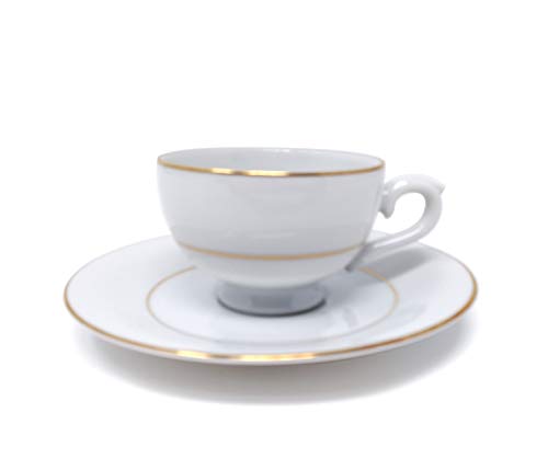 JUEGO DE CAFÉ 27 PIEZAS Modelo"BREMEN" Porcelana Blanca decorada con dos filos dorados