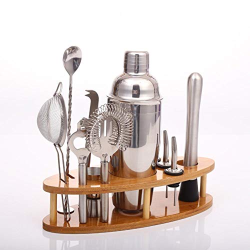 Juego De Coctelería De Acero Inoxidable Cocktail Shaker Set Mixer Drink Kit De Bartender Profesional Y Accesorios De Bartending, Juego De Herramientas Para Cóctel Con Soporte De Exhibición De Madera