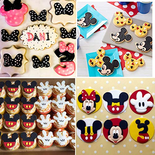 Juego de cortadores de galletas de Mickey y Minnie Mouse de tamaño pequeño, 6 piezas, Mickey y Minnie Mouse Head, Mickey Palm, zapatos y Minnie Bow, moldes de fondant para niños