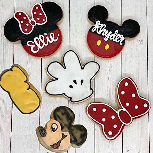 Juego de cortadores de galletas de Mickey y Minnie Mouse de tamaño pequeño, 6 piezas, Mickey y Minnie Mouse Head, Mickey Palm, zapatos y Minnie Bow, moldes de fondant para niños