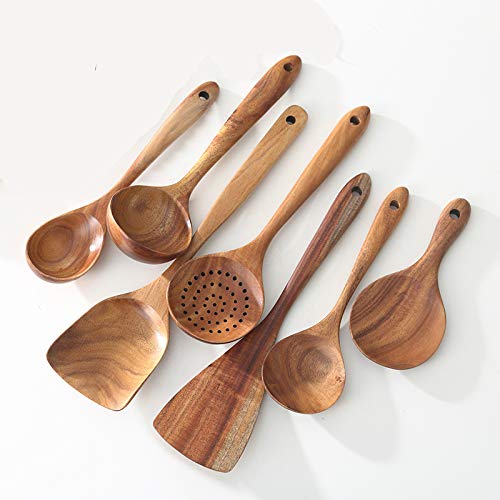 Juego de cubiertos antiadherentes Vajilla de madera Tenedor Cuchara Cuchillo Juego de utensilios de cocina Con mango largo Espátula Pala plana 1 PC