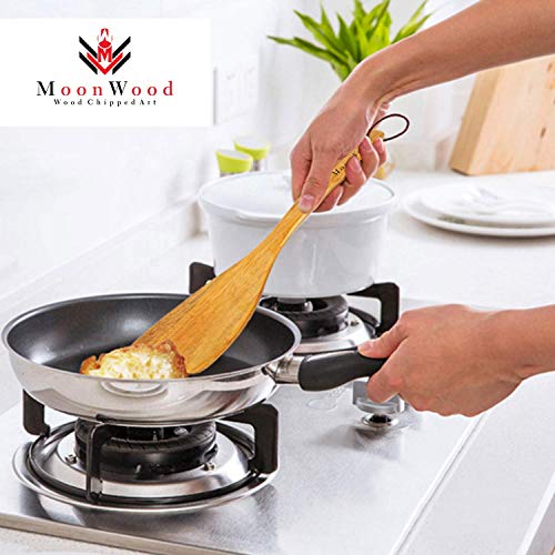 Juego de espátulas de madera de 2 piezas para cocinar - Espátula de cocina de madera con mango largo de 30 cm Madera dura Ideal para sartenes, utensilios de cocina y wok