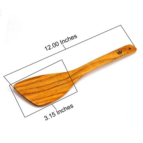 Juego de espátulas de madera de 2 piezas para cocinar - Espátula de cocina de madera con mango largo de 30 cm Madera dura Ideal para sartenes, utensilios de cocina y wok