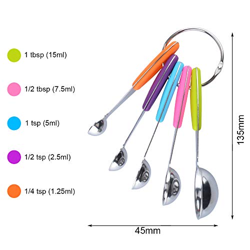 Juego de Tazas y Cucharas Medidoras de Acero Inoxidable, 5 Tazas Medidoras y 5 Cucharas Medidoras Silicona Antideslizante Utensilios de Cocina con 2 Anillos en O (10 Piezas)